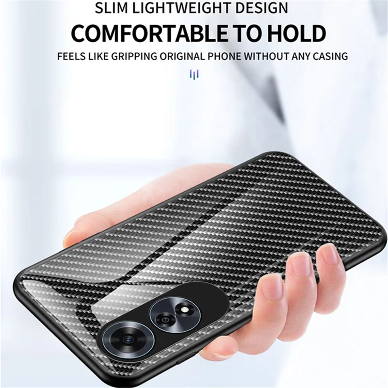 Für Oppo A60 4G Case Anti-Scratch Tempered Glass Phone Cover Carbon Fiber Texture - Golden Fiber