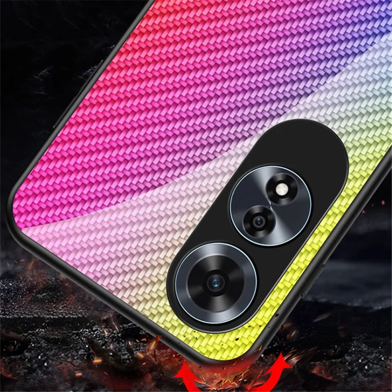 Für Oppo A60 4G Case Anti-Scratch Tempered Glass Phone Cover Carbon Fiber Texture - Golden Fiber