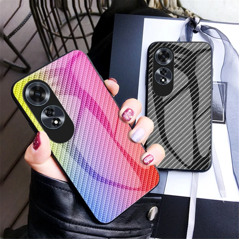 Für Oppo A60 4G Case Anti-Scratch Tempered Glass Phone Cover Carbon Fiber Texture - Golden Fiber