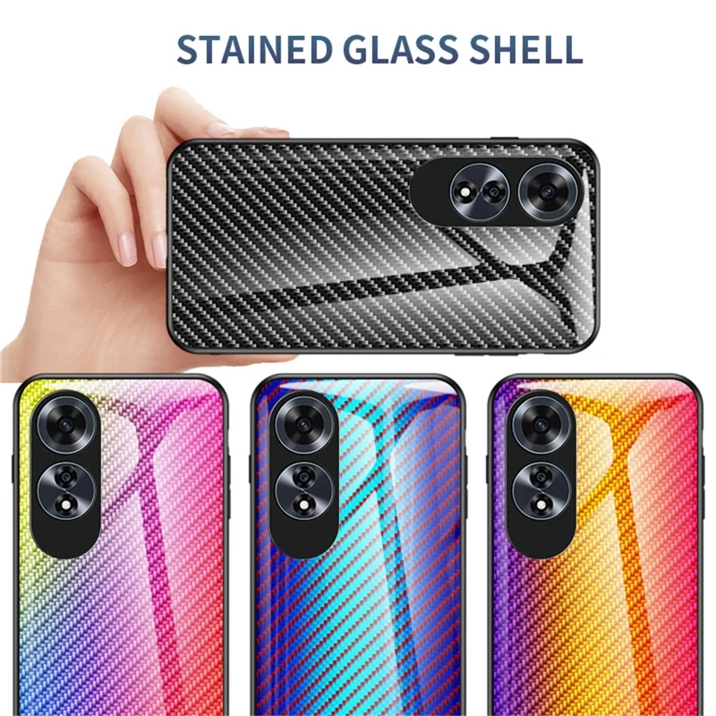 Für Oppo A60 4G Case Anti-Scratch Tempered Glass Phone Cover Carbon Fiber Texture - Golden Fiber