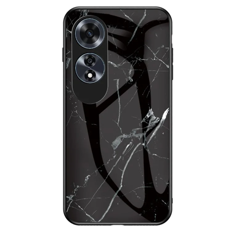 Для Oppo A60 4G Case TPU Frame Tempered Glass+PC Back Cover Marble Pattern - Black Marble