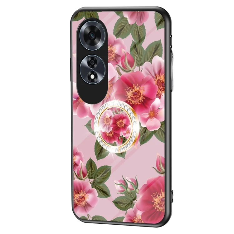 Para Oppo A60 4G Capa Padrão de Vidro Temperado Capa de Telefone com Suporte de Anel - Peônia Glamourosa