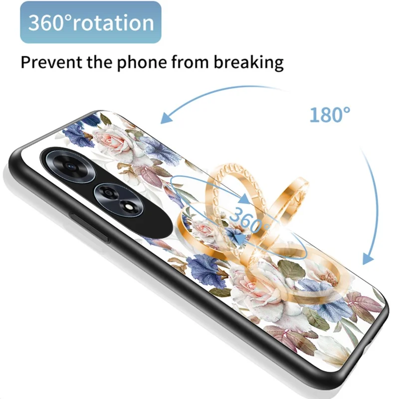 Para Oppo A60 4G Capa Padrão de Vidro Temperado Capa de Telefone com Suporte de Anel - Peônia Glamourosa