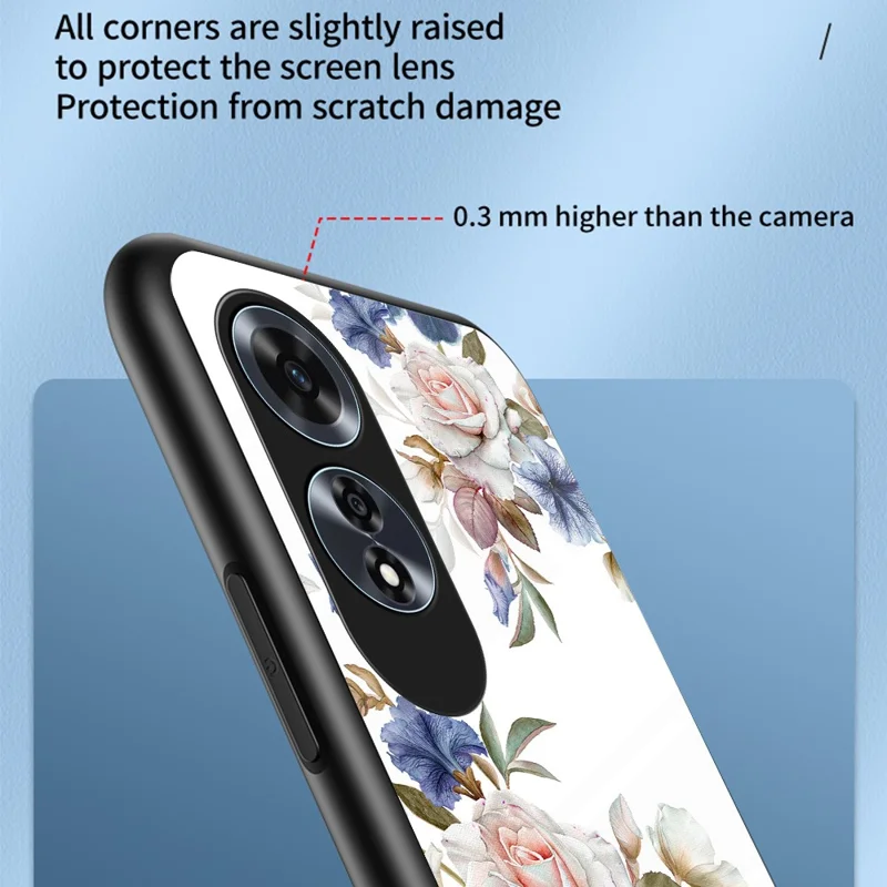 Para Oppo A60 4G Capa Padrão de Vidro Temperado Capa de Telefone com Suporte de Anel - Peônia Glamourosa
