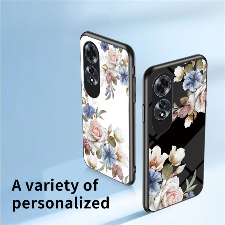 Para Oppo A60 4G Capa Padrão de Vidro Temperado Capa de Telefone com Suporte de Anel - Peônia Glamourosa