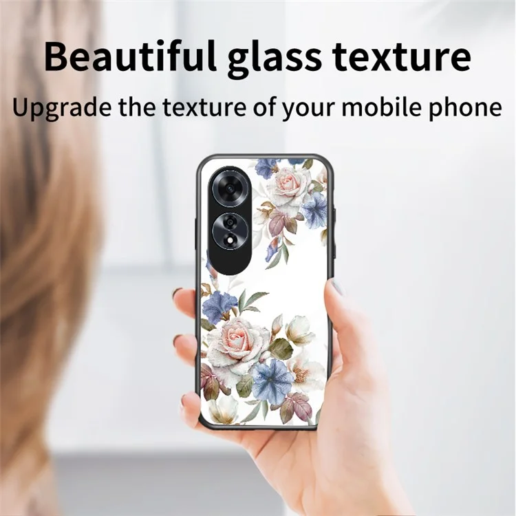 Para Oppo A60 4G Capa Padrão de Vidro Temperado Capa de Telefone com Suporte de Anel - Peônia Glamourosa