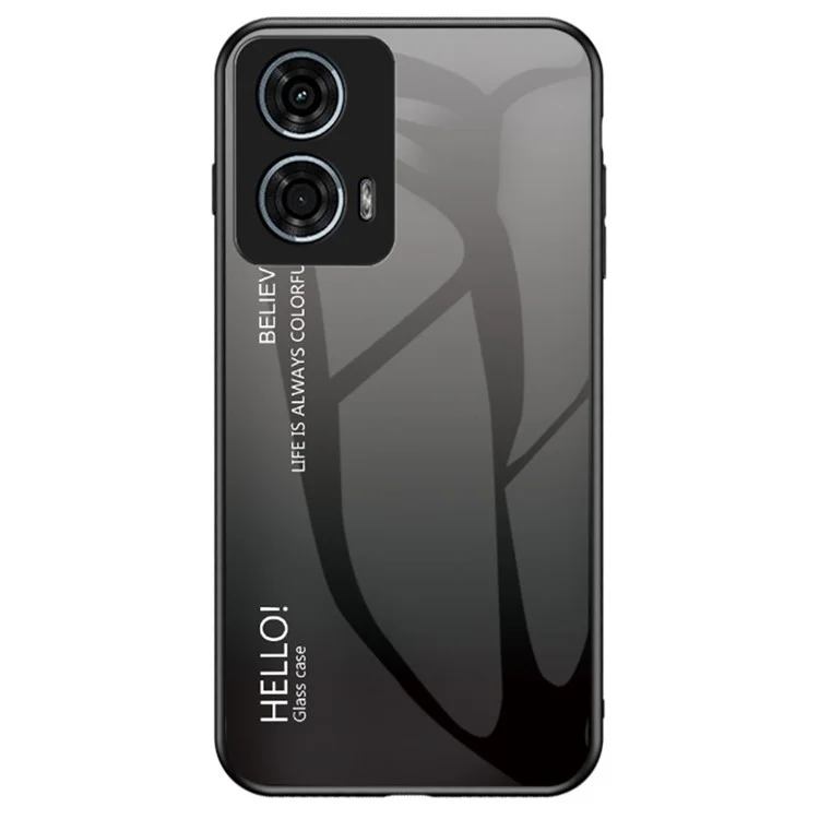 Para Motorola Moto G24 Power Case Anti-Scratch Tempered Glass Back Cell Phone Cover - Gradient Black Grey