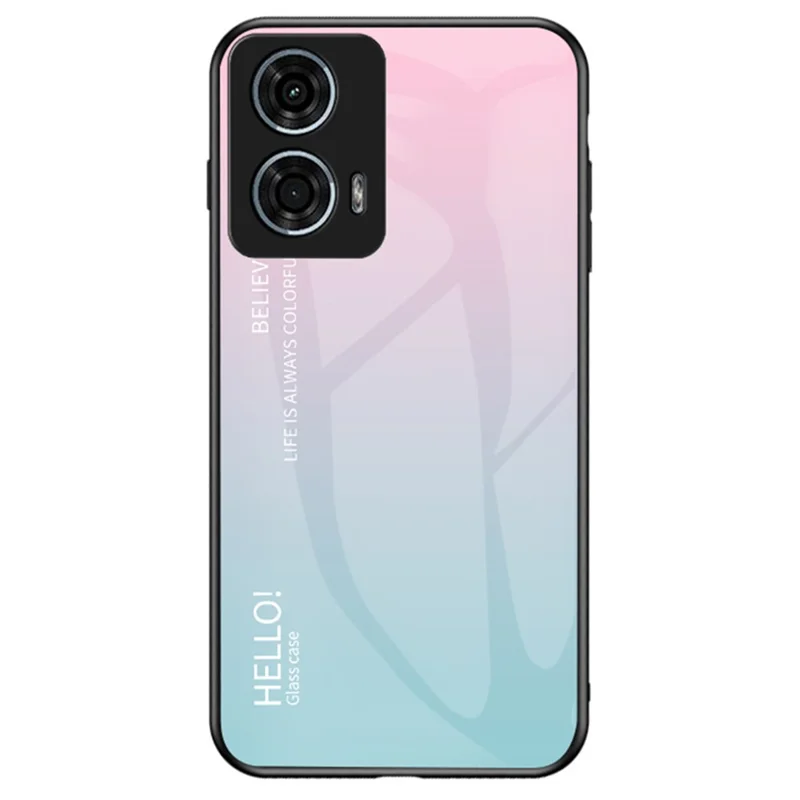 For Motorola Moto G24 Power Case Anti-Scratch Tempered Glass Back Cell Phone Cover - Gradient Pink Blue