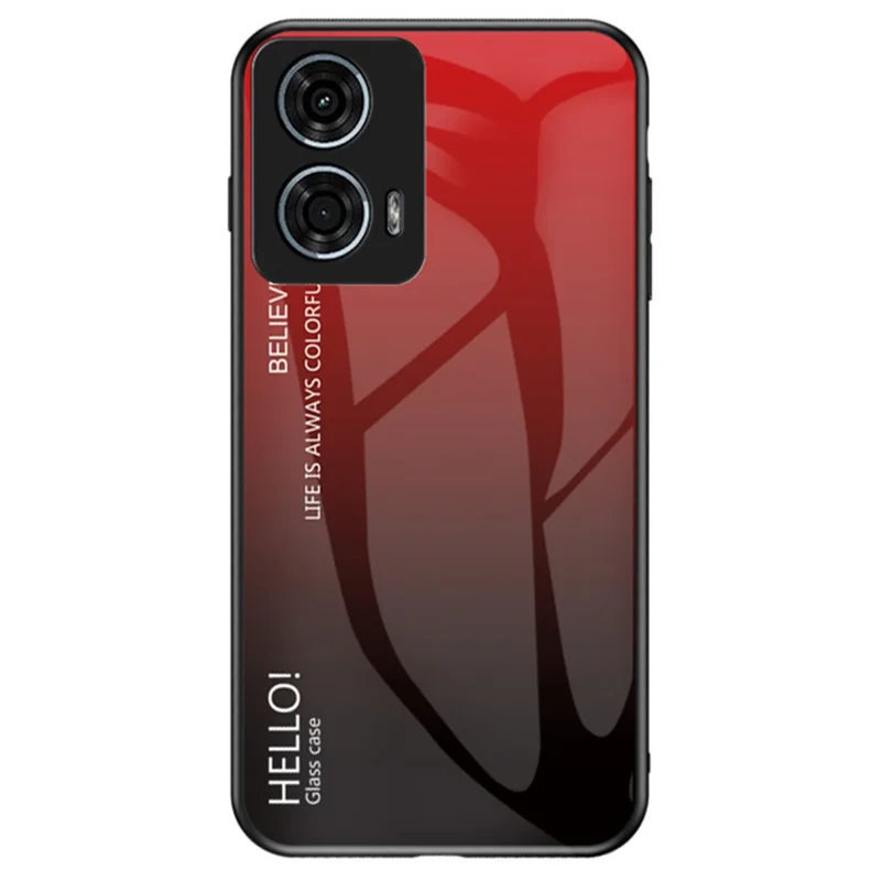 For Motorola Moto G24 Power Case Anti-Scratch Tempered Glass Back Cell Phone Cover - Gradient Red Black