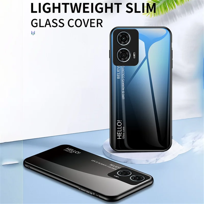 For Motorola Moto G24 Power Case Anti-Scratch Tempered Glass Back Cell Phone Cover - Gradient Red Black