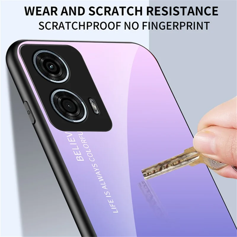 For Motorola Moto G24 Power Case Anti-Scratch Tempered Glass Back Cell Phone Cover - Gradient Red Black