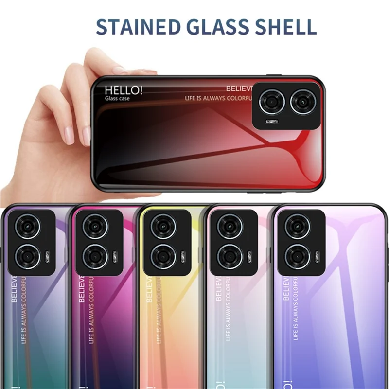 For Motorola Moto G24 Power Case Anti-Scratch Tempered Glass Back Cell Phone Cover - Gradient Red Black
