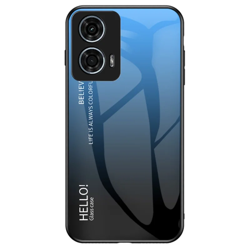 For Motorola Moto G24 Power Case Anti-Scratch Tempered Glass Back Cell Phone Cover - Gradient Blue Black