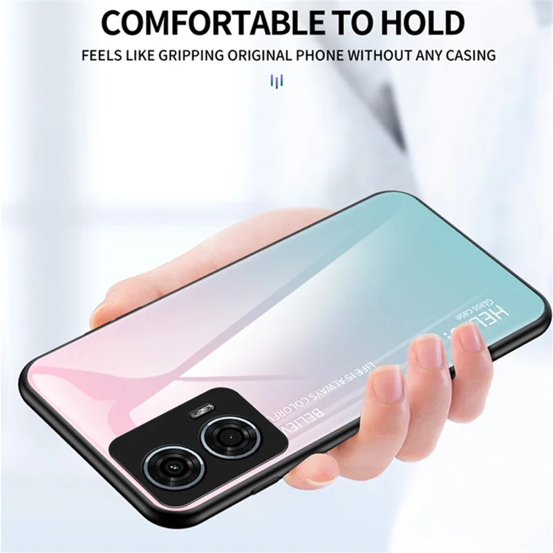 For Motorola Moto G24 Power Case Anti-Scratch Tempered Glass Back Cell Phone Cover - Gradient Blue Black