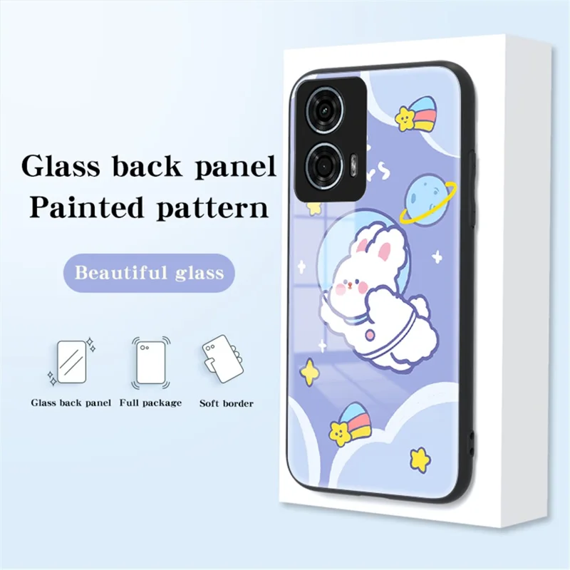 For Motorola Moto G24 Power Case Animal Print Pattern Tempered Glass Protective Cover - Blue Cat