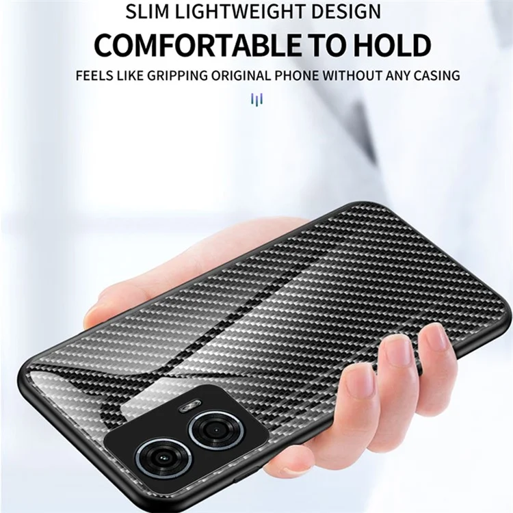 Pour Motorola Moto G24 Power Case Tempered Glass+PC+TPU Mobile Phone Cover - Fibre Noire