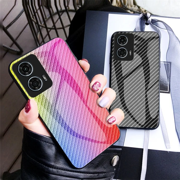 Pour Motorola Moto G24 Power Case Tempered Glass+PC+TPU Mobile Phone Cover - Fibre Noire