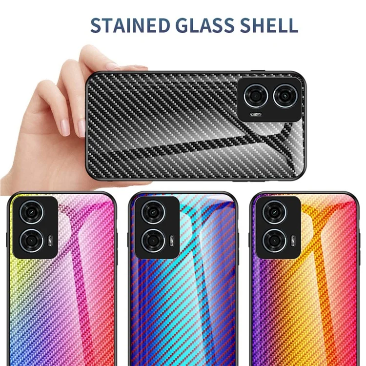 Pour Motorola Moto G24 Power Case Tempered Glass+PC+TPU Mobile Phone Cover - Fibre Noire