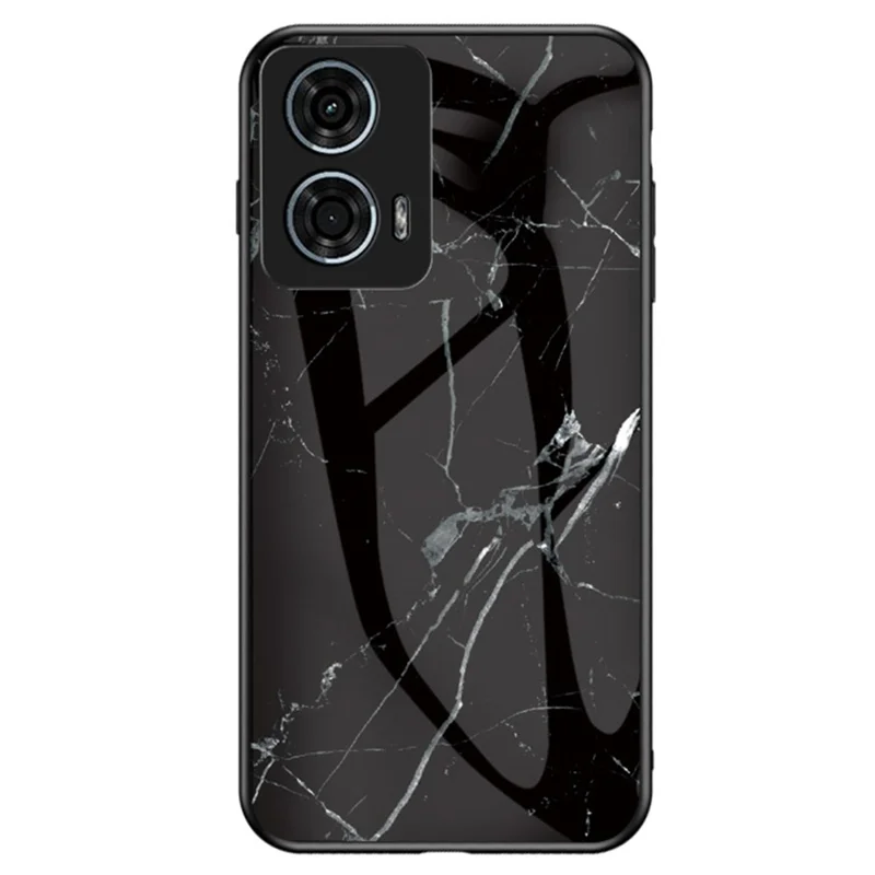 Para Motorola Moto G24 Power Case Vidro Temperado+PC+TPU Padrão de Mármore Capa de Telefone - Mármore Preto