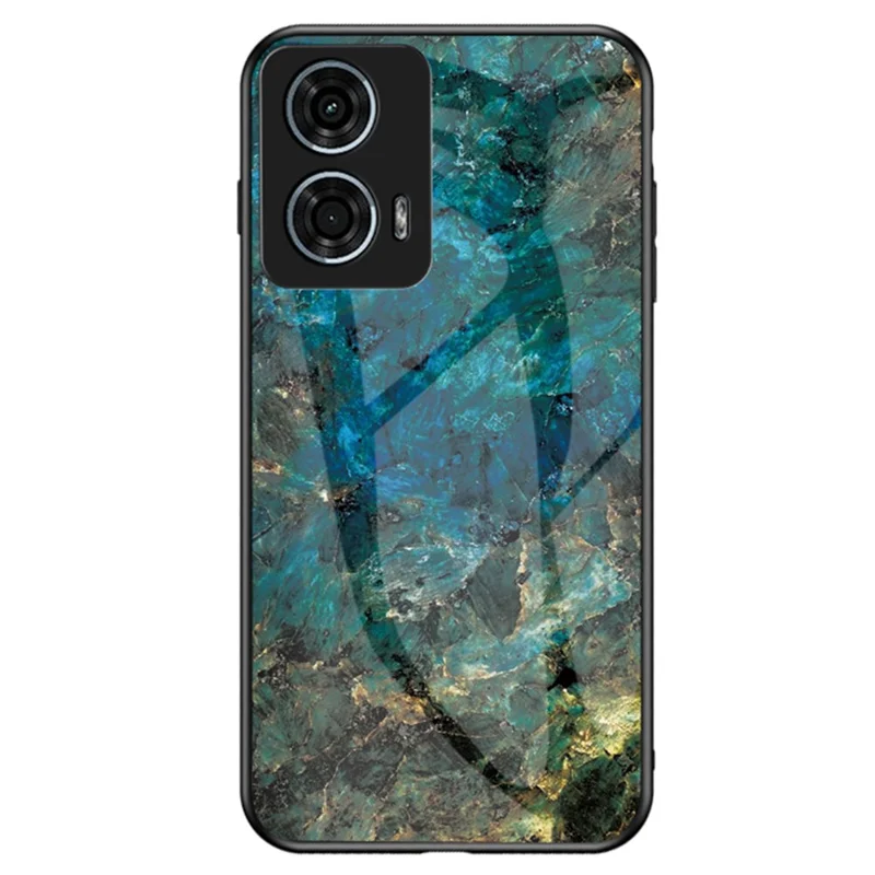 For Motorola Moto G24 Power Case Tempered Glass + PC + TPU Marble Pattern Phone Cover - Emerald Marble