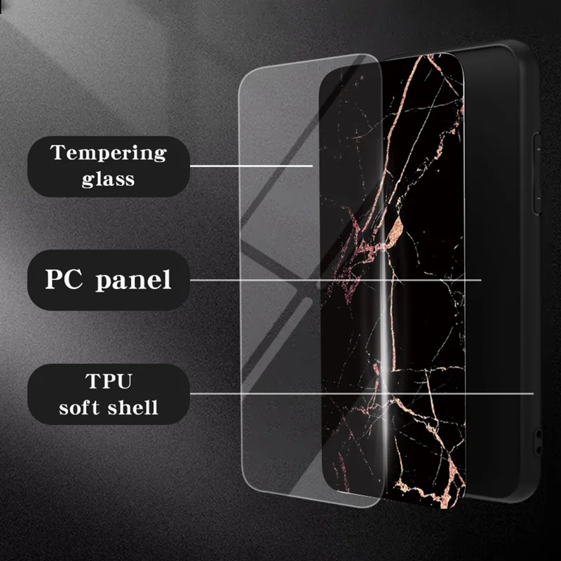 For Motorola Moto G24 Power Case Tempered Glass + PC + TPU Marble Pattern Phone Cover - Emerald Marble