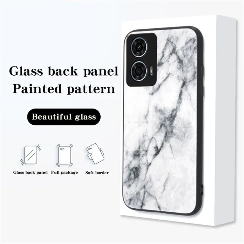 For Motorola Moto G24 Power Case Tempered Glass + PC + TPU Marble Pattern Phone Cover - Emerald Marble