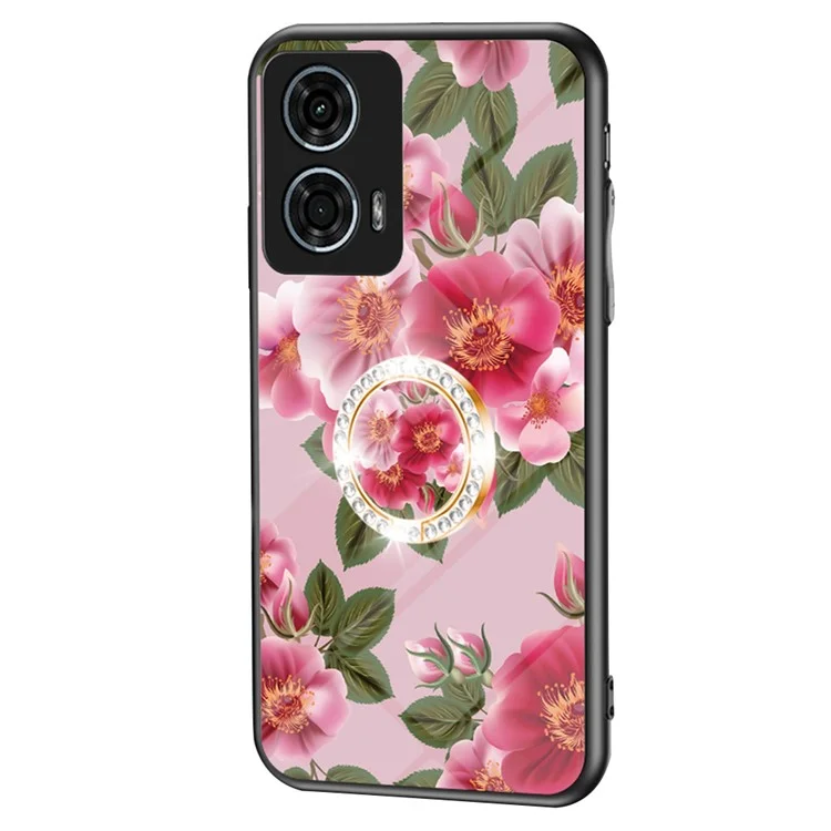 Per Motorola Moto G24 Power Case Pattern Print Tempered Glass Phone Cover con Supporto - Gloriosa Peonia