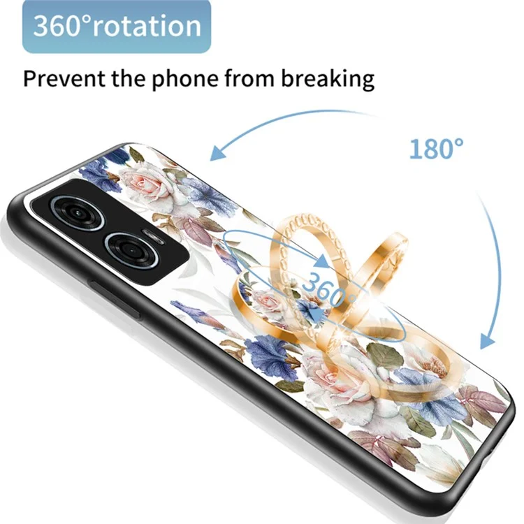 Per Motorola Moto G24 Power Case Pattern Print Tempered Glass Phone Cover con Supporto - Gloriosa Peonia