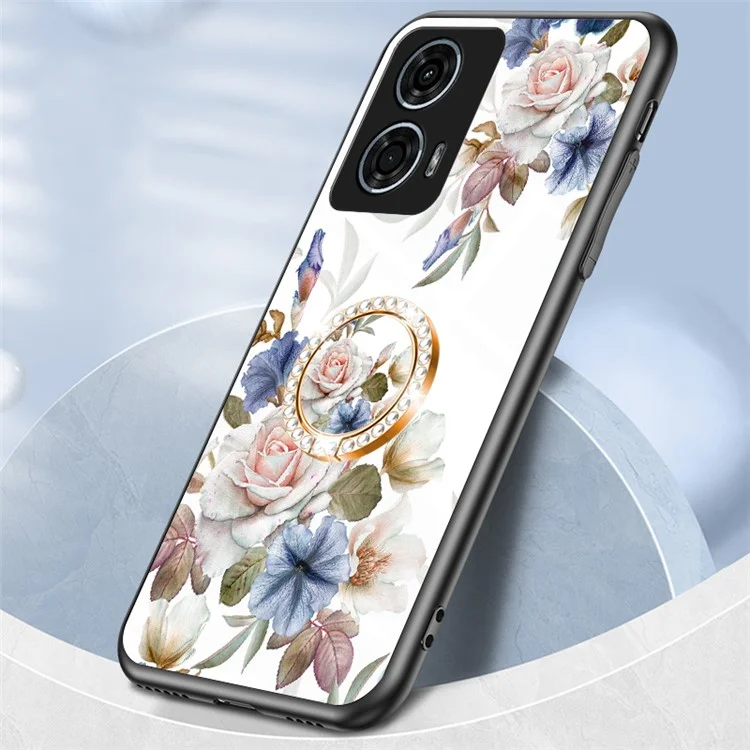 Per Motorola Moto G24 Power Case Pattern Print Tempered Glass Phone Cover con Supporto - Gloriosa Peonia