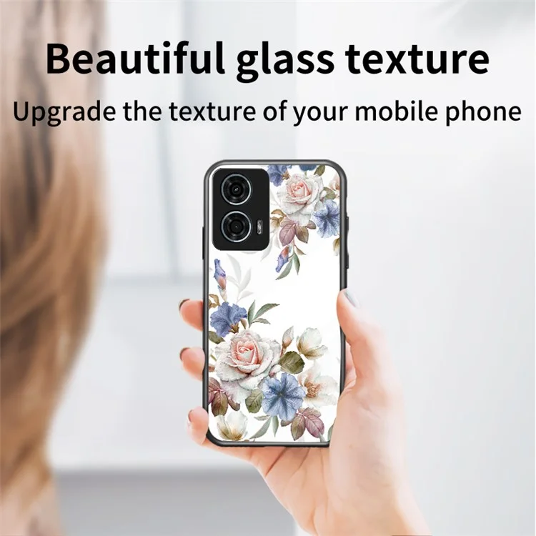 Per Motorola Moto G24 Power Case Pattern Print Tempered Glass Phone Cover con Supporto - Gloriosa Peonia