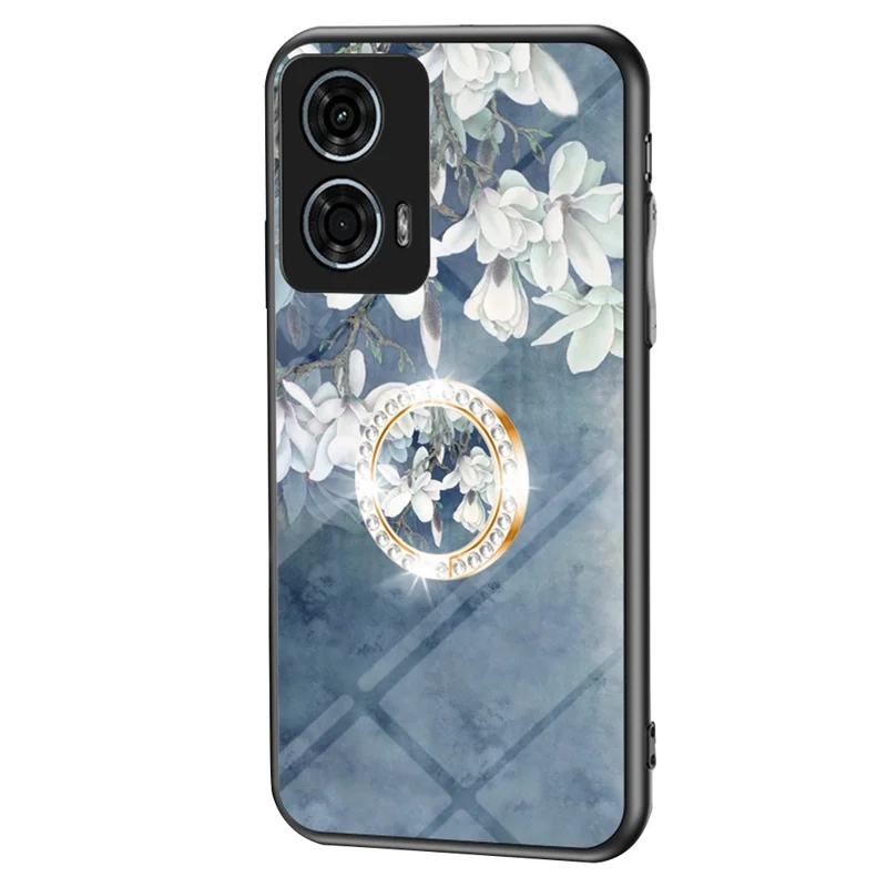Pour Motorola Moto G24 Power Case Modèle Imprimé Verre Trempé Housse de Téléphone avec Support - Rose Chinois