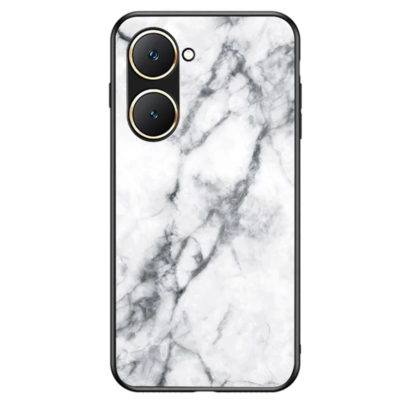 Pour vivo Y03 Étui de téléphone imprimé Verre trempé + Coque arrière en PC avec bords en TPU - Marbre blanc