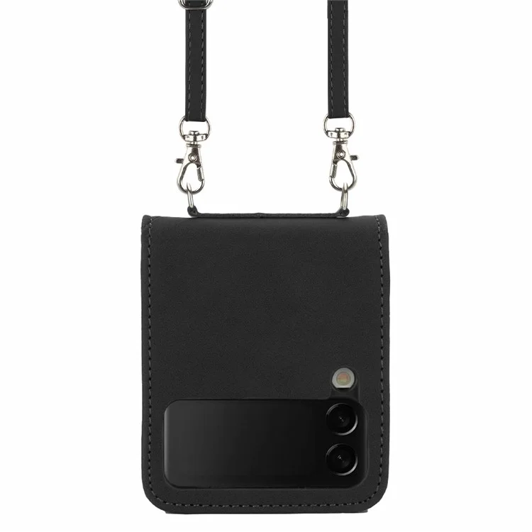Étui de protection anti-chute pour Samsung Galaxy Z Flip3 5G, série YB Imprinting - 2 Style Business PU Cuir Impression Lignes Housse avec Bandoulière - Noir