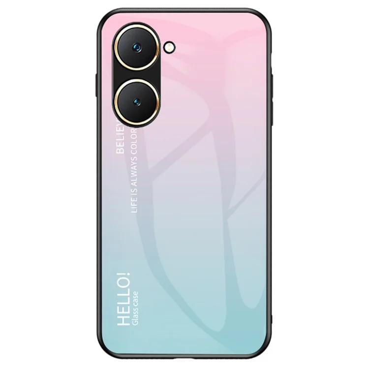 Pour vivo Y03 Coque en verre trempé Anti-Drop Gradient Phone Cover - Gradient Pink Blue