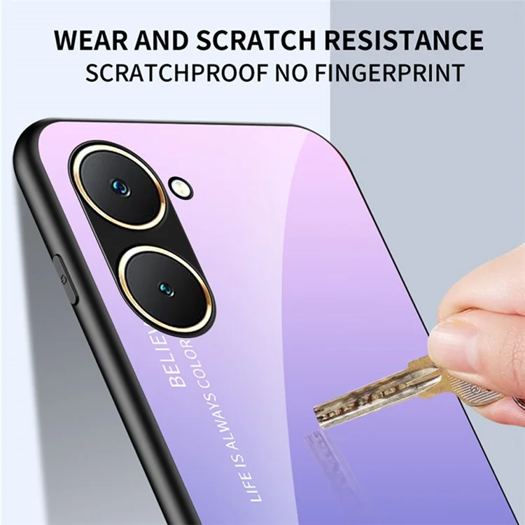 Pour vivo Y03 Coque en verre trempé Anti-Drop Gradient Phone Cover - Gradient Pink Blue