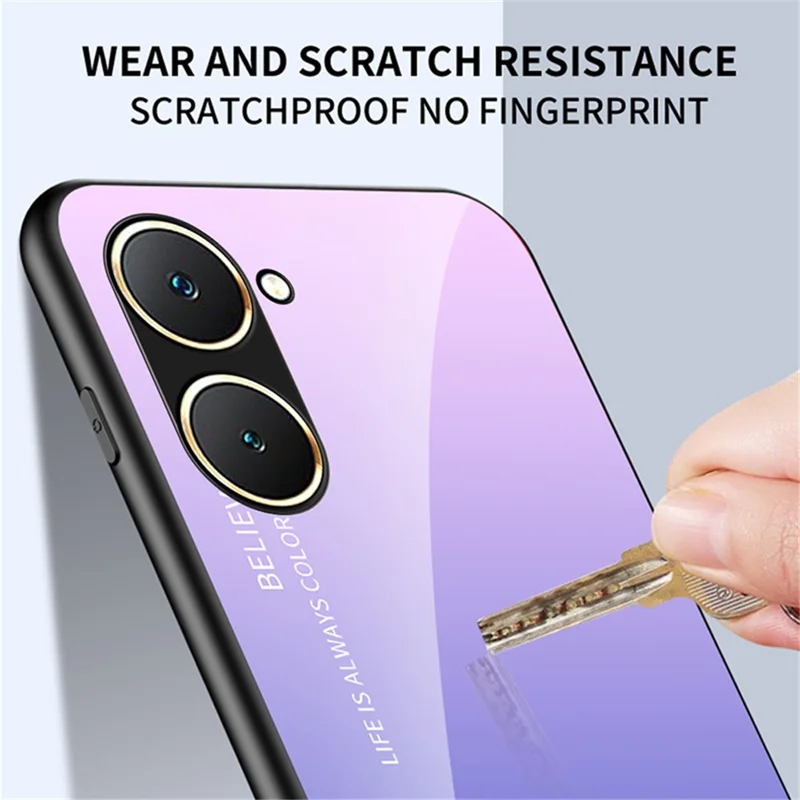 For vivo Y03 Tempered Glass Case Anti-drop Gradient Phone Cover - Gradient Yellow