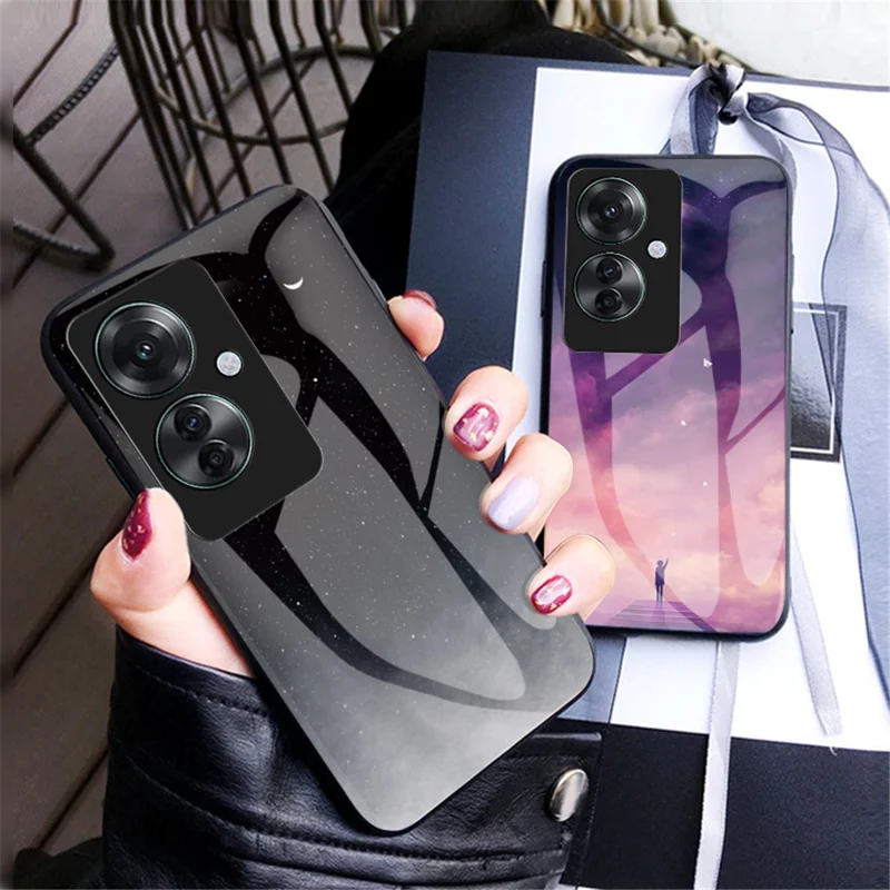For Oppo Reno11 F 5G Case Ultra-Thin Tempered Glass Phone Cover Starry Sky Pattern Design - Scattering Starry