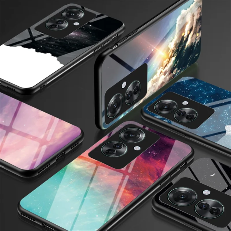 For Oppo Reno11 F 5G Case Ultra-Thin Tempered Glass Phone Cover Starry Sky Pattern Design - Scattering Starry