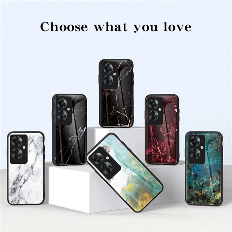 For Oppo Reno11 F 5G Case Tempered Glass Phone Cover Marble Pattern Design - Blood Red Marble