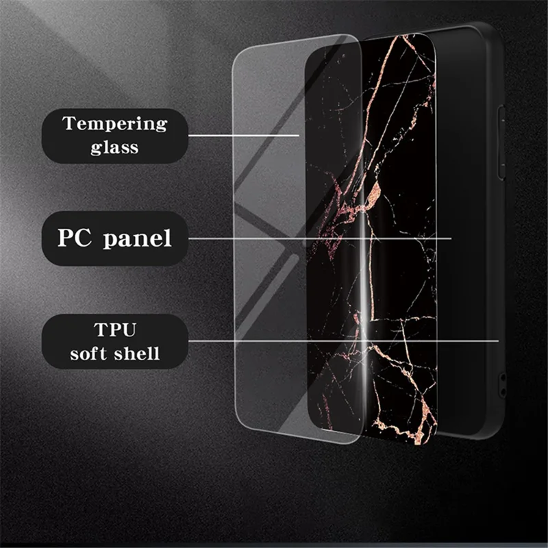 For Oppo Reno11 F 5G Case Tempered Glass Phone Cover Marble Pattern Design - Gold Black Marble
