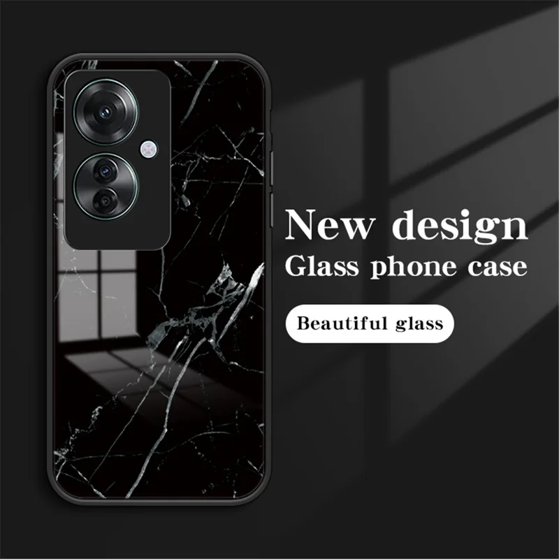 For Oppo Reno11 F 5G Case Tempered Glass Phone Cover Marble Pattern Design - Gold Black Marble