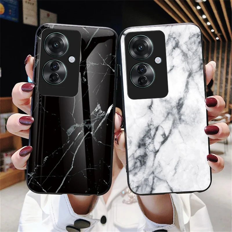 For Oppo Reno11 F 5G Case Tempered Glass Phone Cover Marble Pattern Design - Gold Black Marble