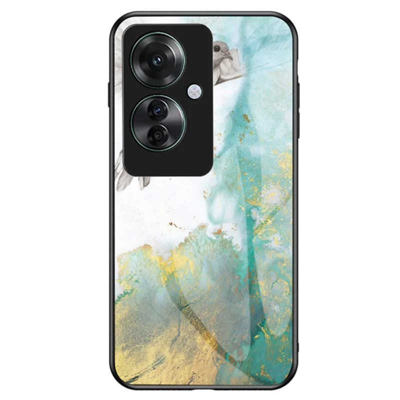 For Oppo Reno11 F 5G Case Tempered Glass Phone Cover Marble Pattern Design - Flying Pigeon Marble