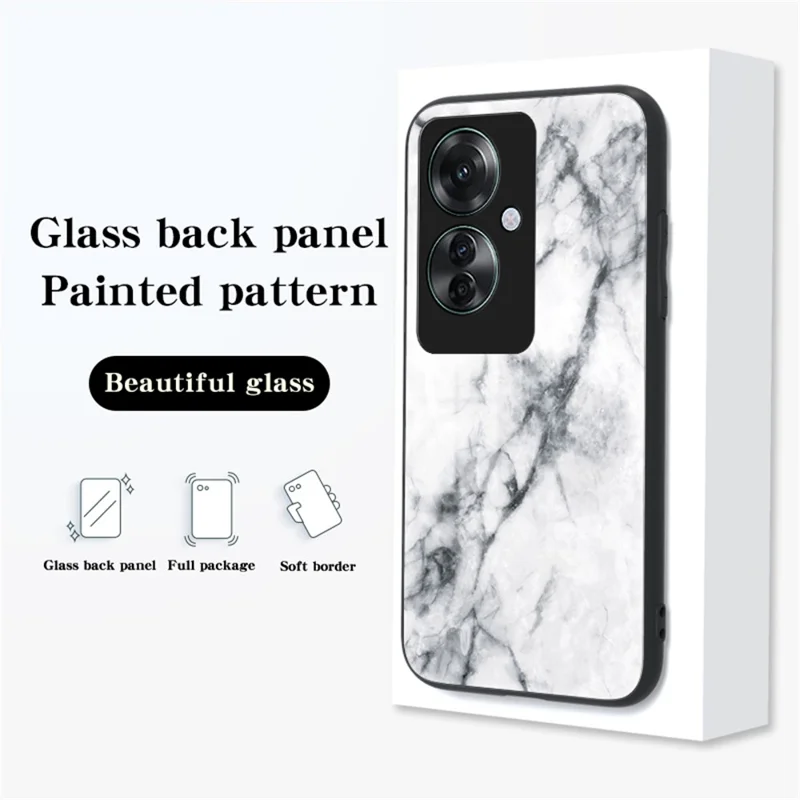 Para Oppo Reno11 F 5G Caso Vidro Temperado Capa de Telefone Padrão de Mármore - Mármore Esmeralda