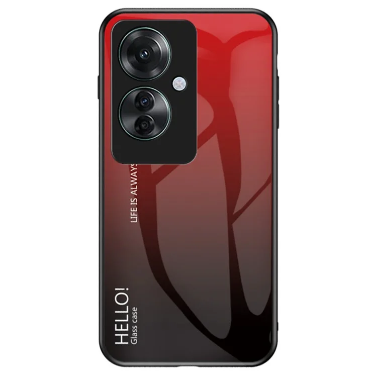 For Oppo Reno11 F 5G Case Tempered Glass+PC+TPU Hybrid Phone Cover - Gradient Red Black