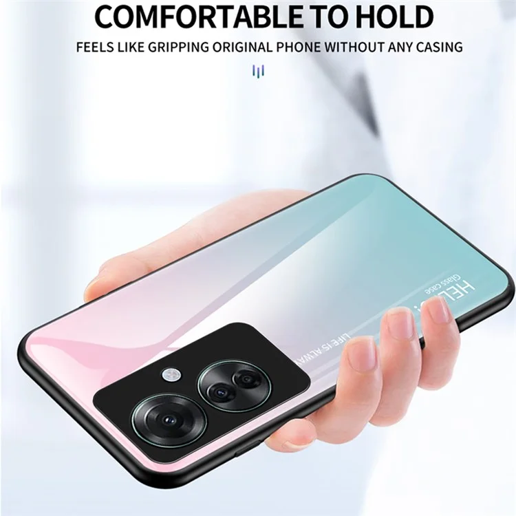 For Oppo Reno11 F 5G Case Tempered Glass+PC+TPU Hybrid Phone Cover - Gradient Red Black