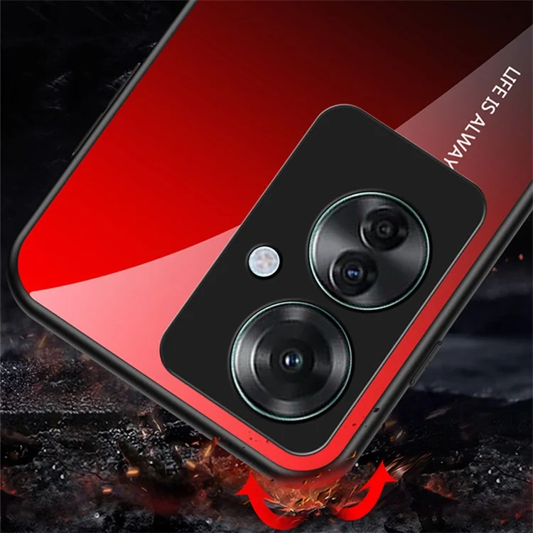 For Oppo Reno11 F 5G Case Tempered Glass+PC+TPU Hybrid Phone Cover - Gradient Red Black
