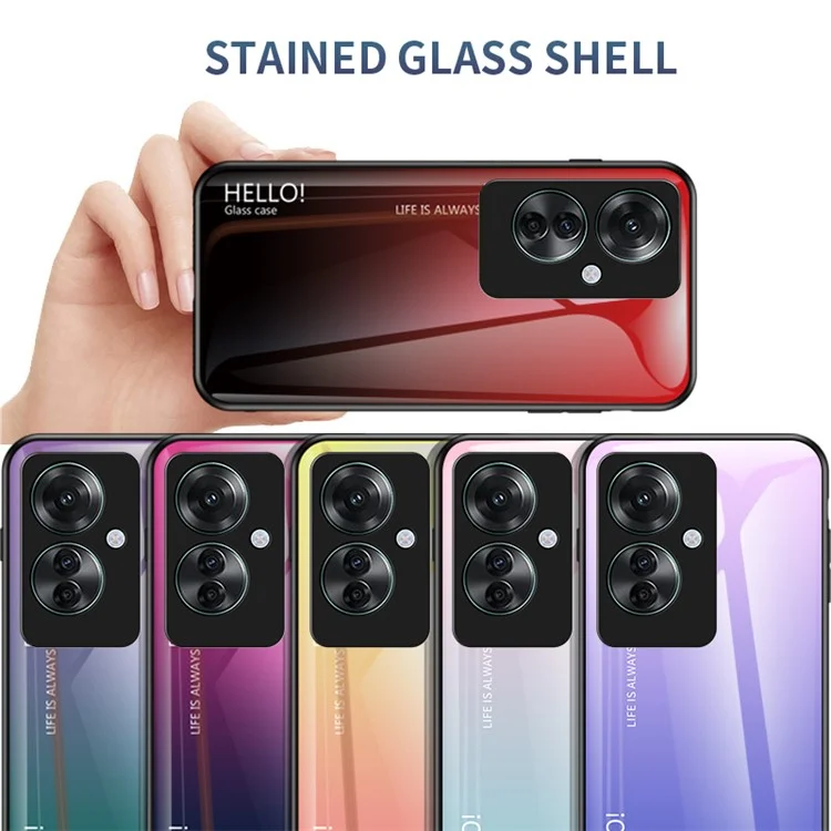 For Oppo Reno11 F 5G Case Tempered Glass+PC+TPU Hybrid Phone Cover - Gradient Red Black