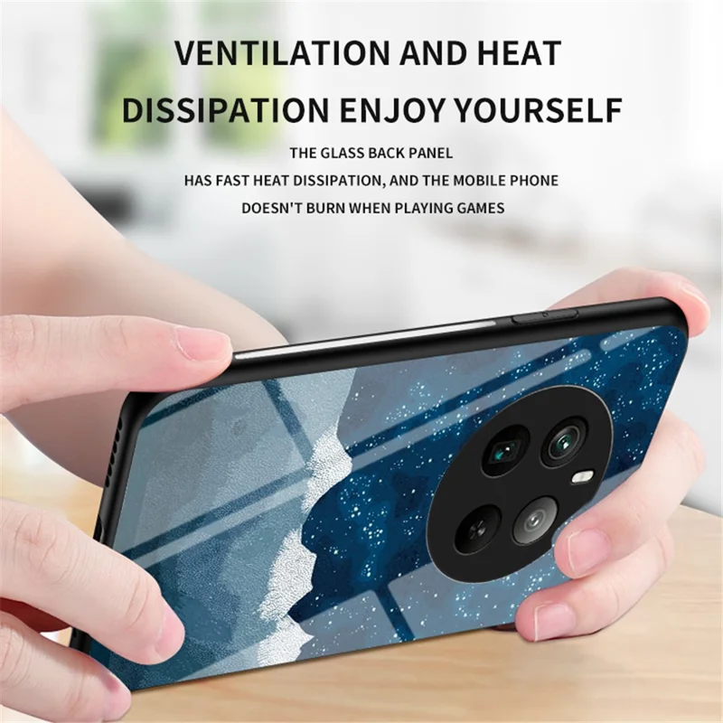 For Realme 12 Pro 5G / 12 Pro+ 5G Case Slim Tempered Glass Phone Cover Starry Sky Pattern Design - Starry Crescent Moon