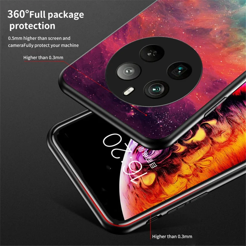 For Realme 12 Pro 5G / 12 Pro+ 5G Case Slim Tempered Glass Phone Cover Starry Sky Pattern Design - Starry Crescent Moon